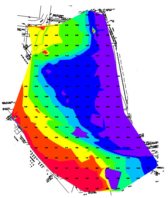 plan drawing colured band of cut fill soil quantities